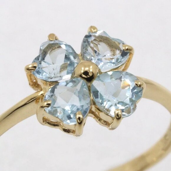 Clover Ring K18 yellow gold/Blue Topaz #7.4(US Size) Clover 1.9g Women - Picture 4 of 7